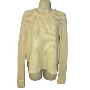White + Warren Waffle Knit Crew Neck Sweater Cashmere Cream Women's
